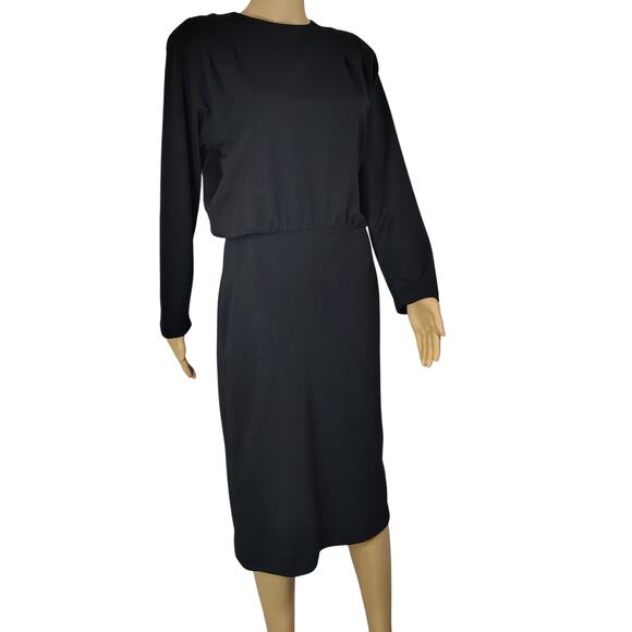 1960s Mod MCM Black Long Sleeve Highneck Pencil Skirt Dress Back Buttons Size S - Picture 3 of 11